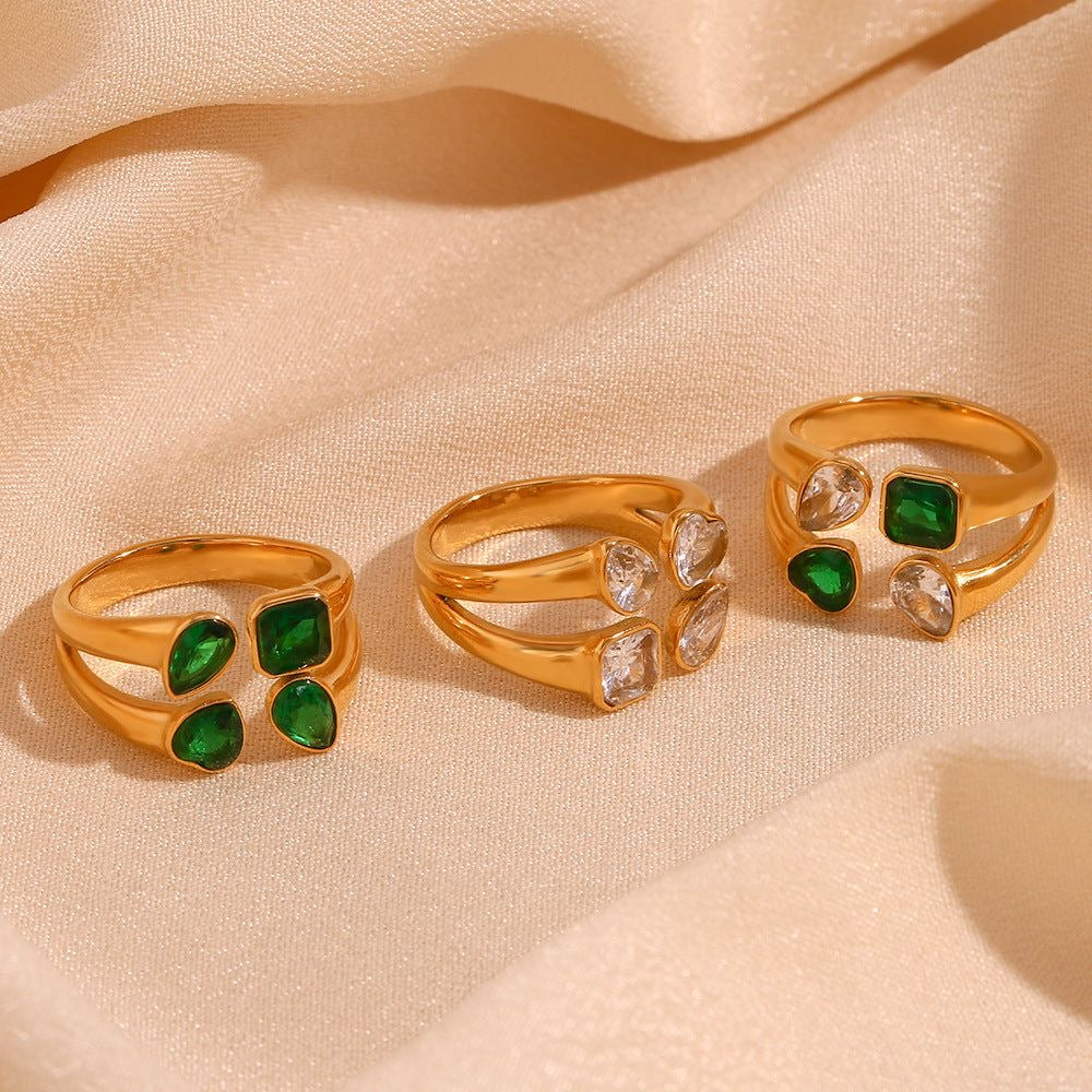 Green & Silver Stone Ring