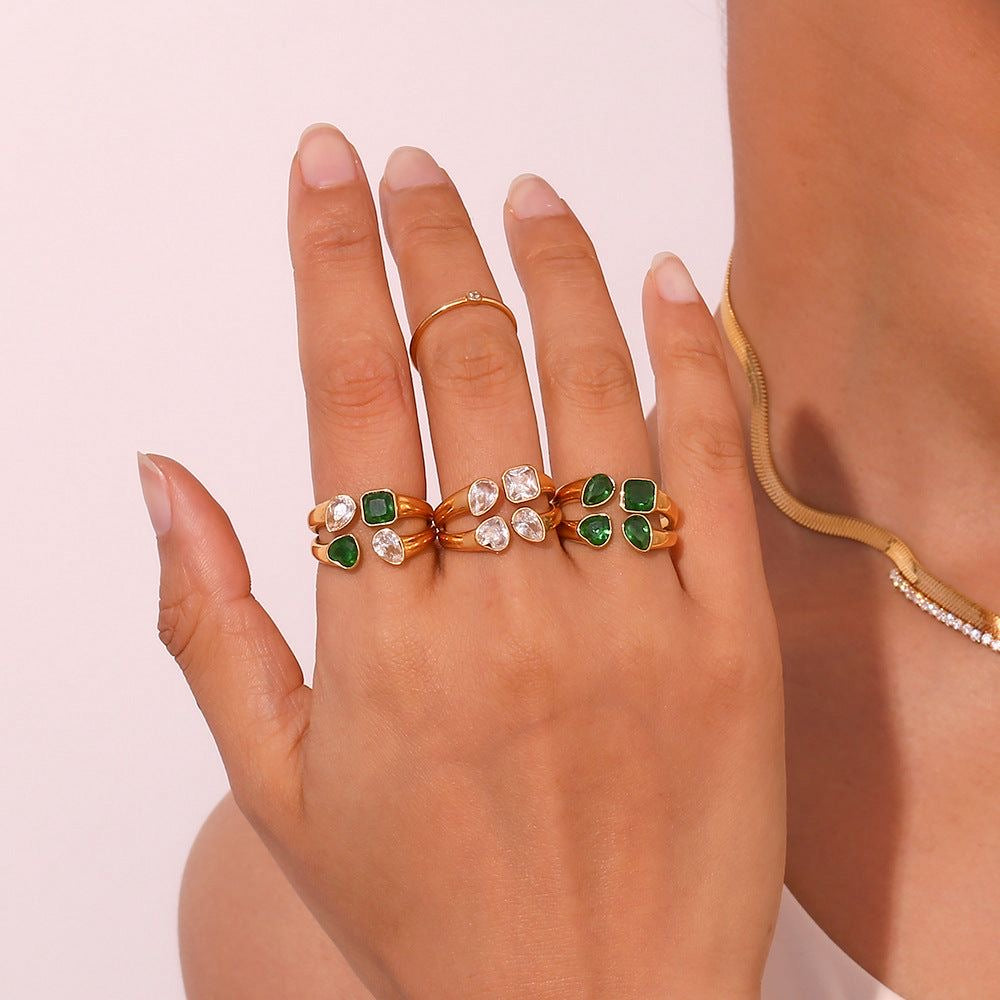 Green & Silver Stone Ring
