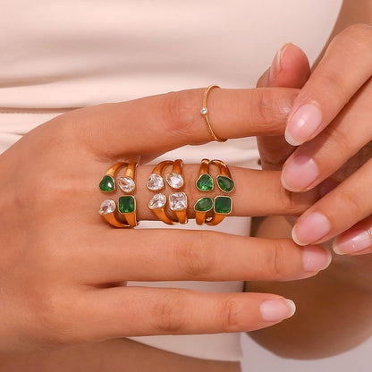 Green & Silver Stone Ring
